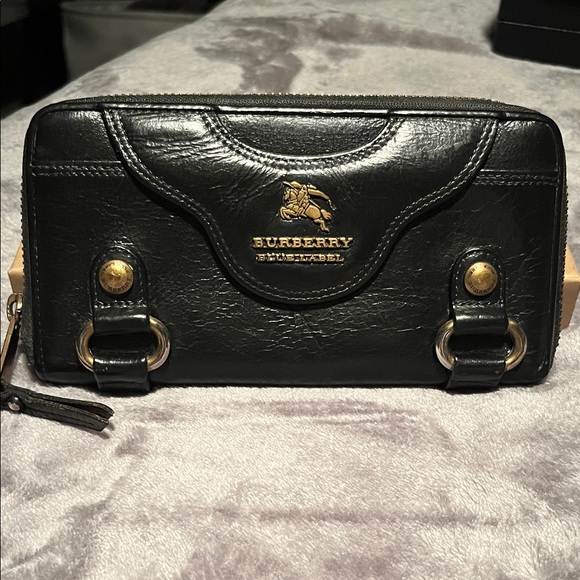 Burberry Handbags - Vintage Burberry Blue Label, Black Leather Zip-Around Long Wallet